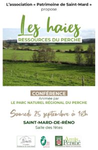 Affiche conférence Saint-Mard Patrimoine, 25 septembre 2021, les Haies, ressources du Perche