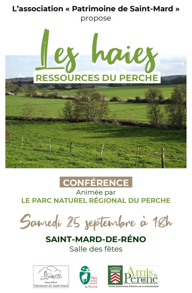 Affiche conférence Saint-Mard Patrimoine, 25 septembre 2021, les Haies, ressources du Perche