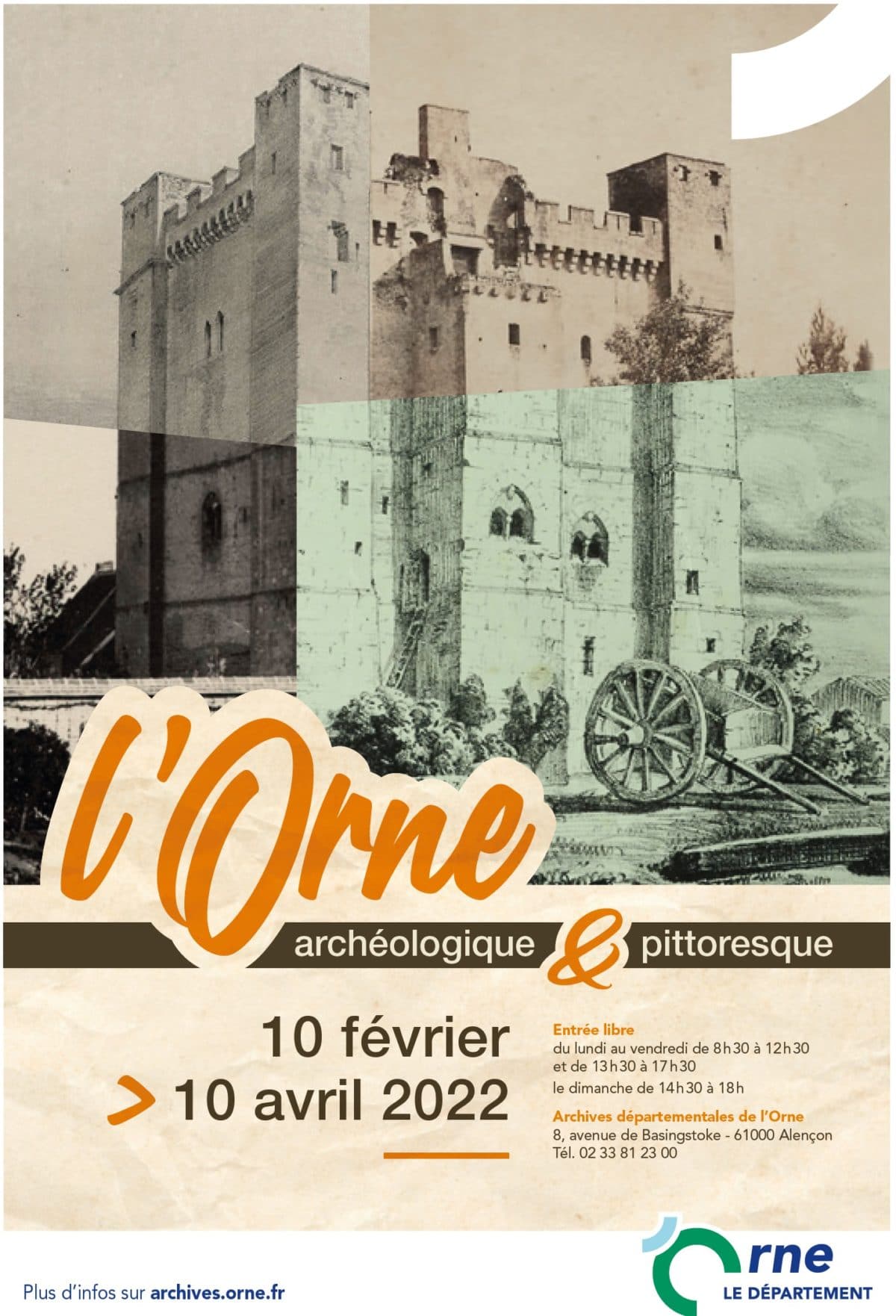 2022-03, exposition archives départementales de l'Orne, L'Orne archéologique et pittoresque, affiche