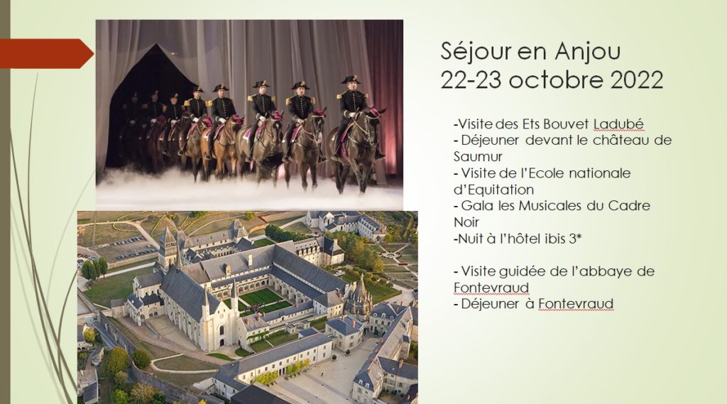 AG es APO du samedi 2 avril 2022, programme du séjour en Anjou (22-23 octobre 2022)