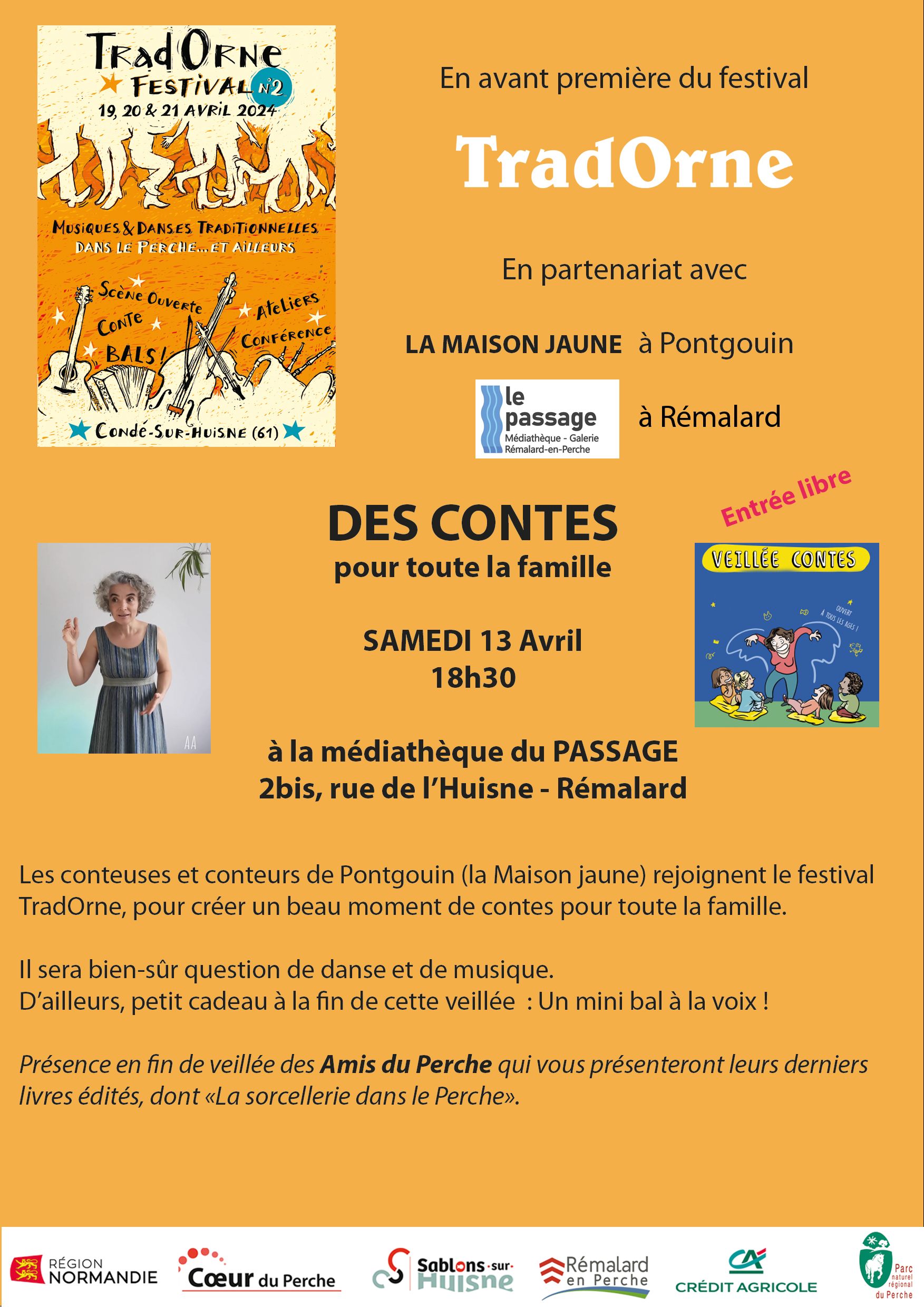 2e festival Trad'Orne, soirée conte, Médiathèque Le Passage, Rémalard, 23 avril 2024