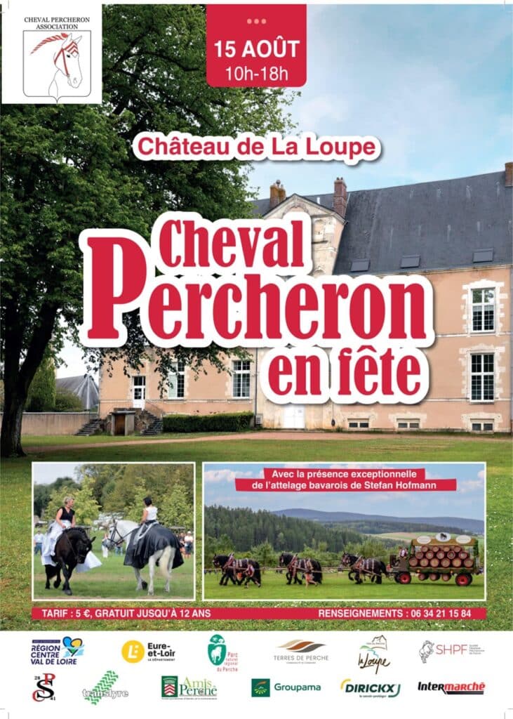 Affiche, le cheval percheron en Fête, 15 aout 2024, La Loupe