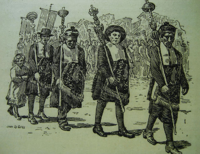 Procession de charitons au XVIIIème, in E.VEUCLIN, Documents concernant les charités normandes, Evreux, Imprimerie Hérissey, 1892.