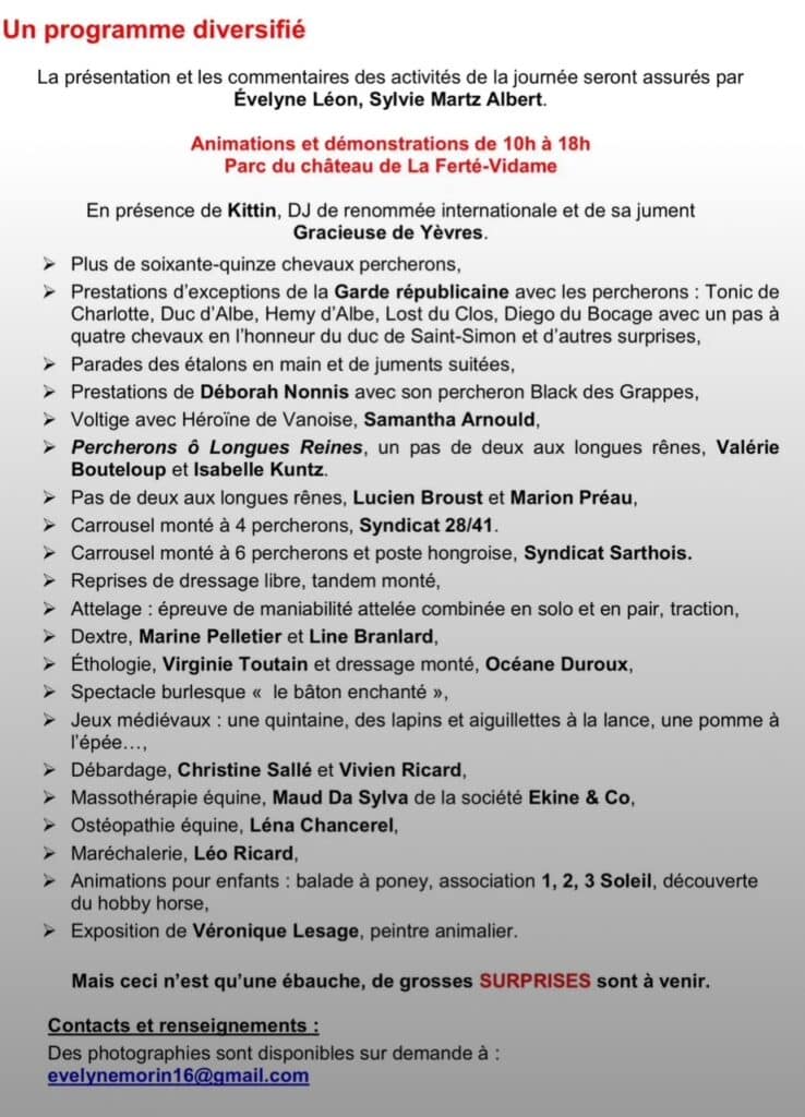 Affiche de la fête du cheval percheron, La Ferté-Vidame, 15 août 2025 (page 6)