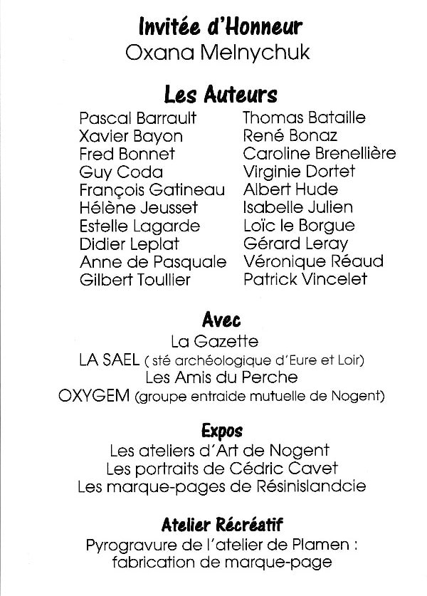 2026-11-21, Participants Salon du livre de Nogent